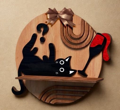 Black Cat Wall Shelf (Wine)